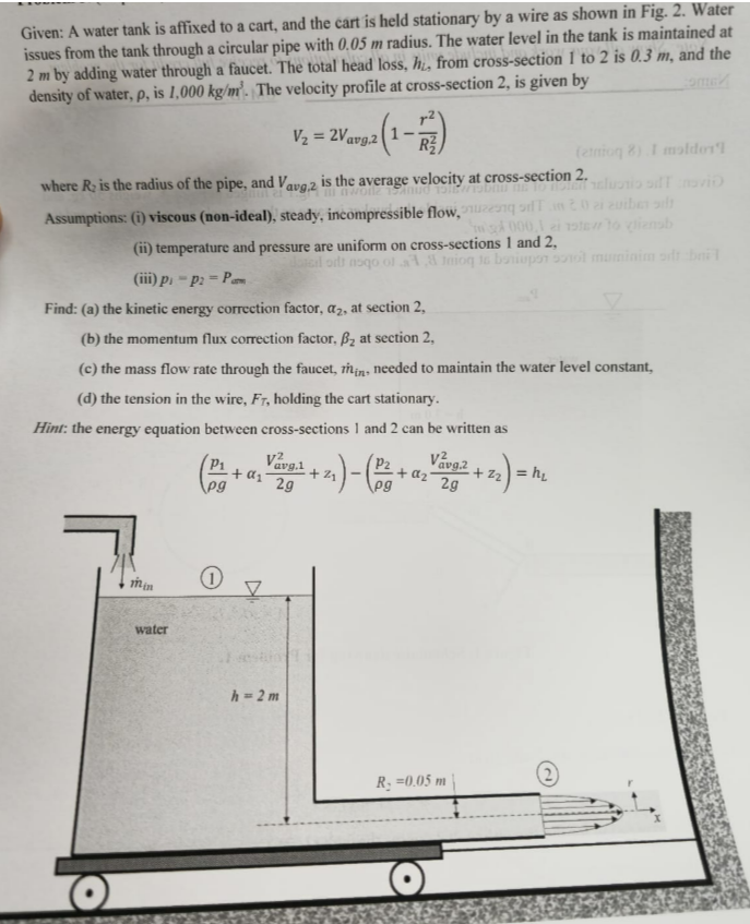 Solved Given: A water tank is affixed to a cart, and the | Chegg.com