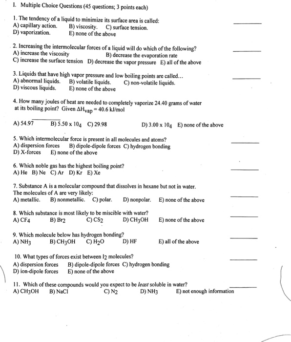 Solved I. Multiple Choice Questions (45 questions; 3 points