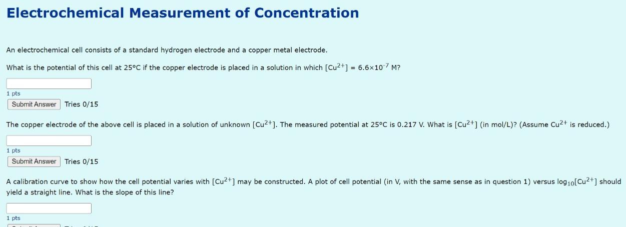 Solved Electrochemical Measurement of Concentration An | Chegg.com