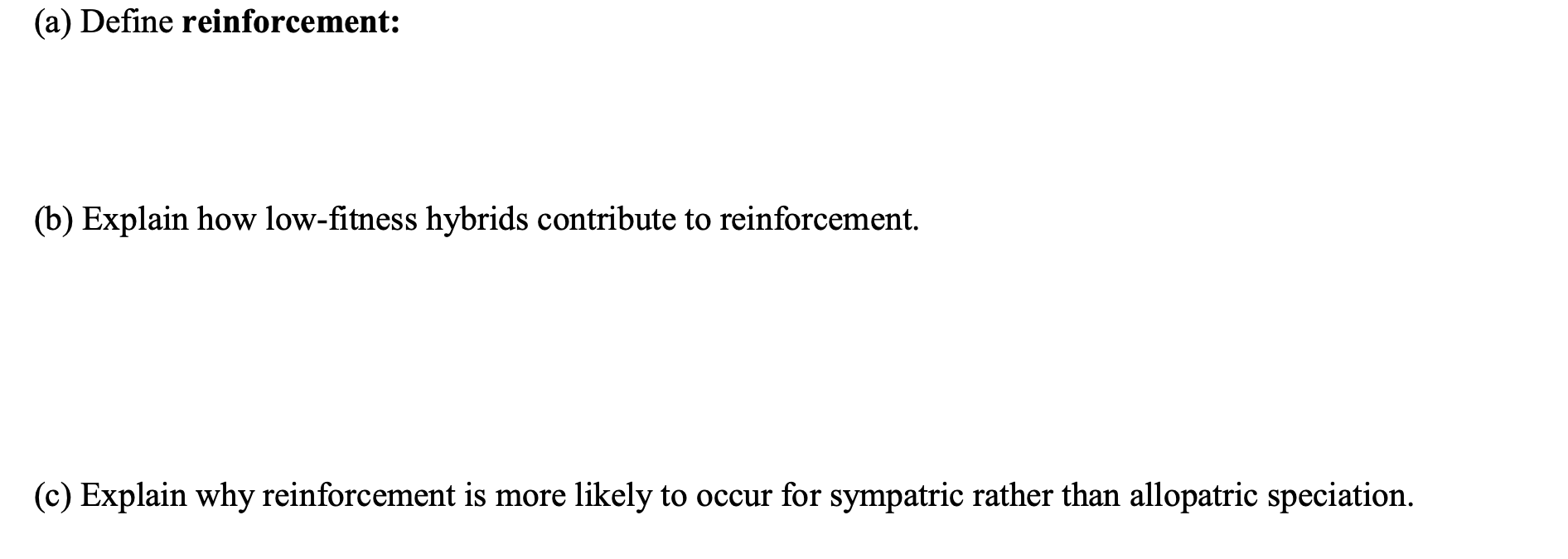 Solved a define reinforcement b explain how low fitness chegg