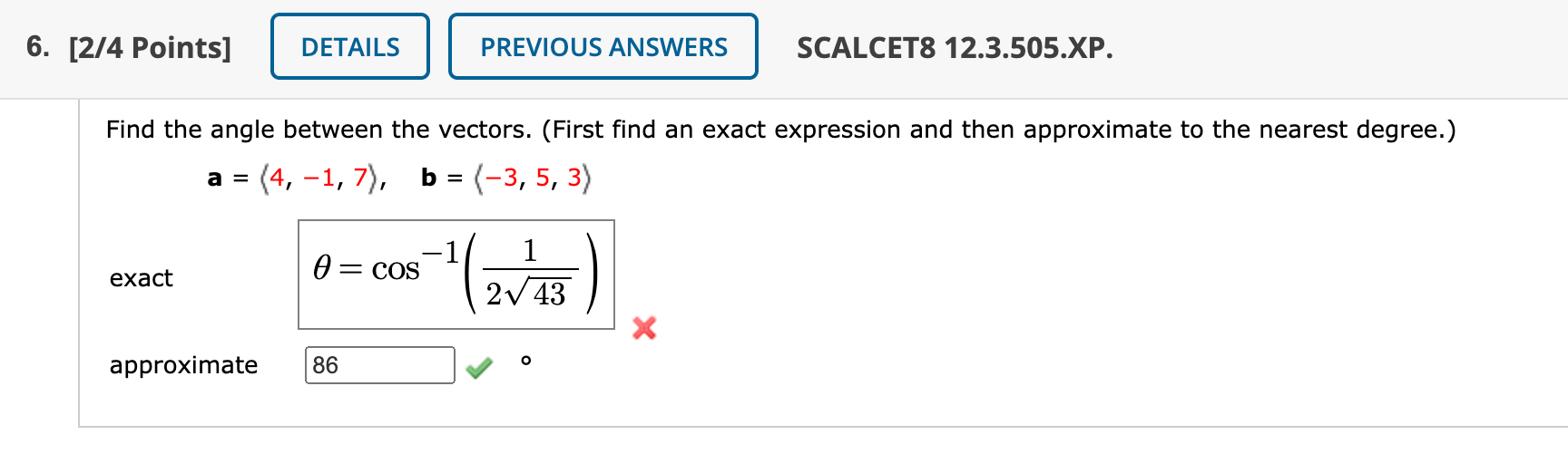 Solved 6. [2/4 Points] DETAILS PREVIOUS ANSWERS SCALCET8 | Chegg.com