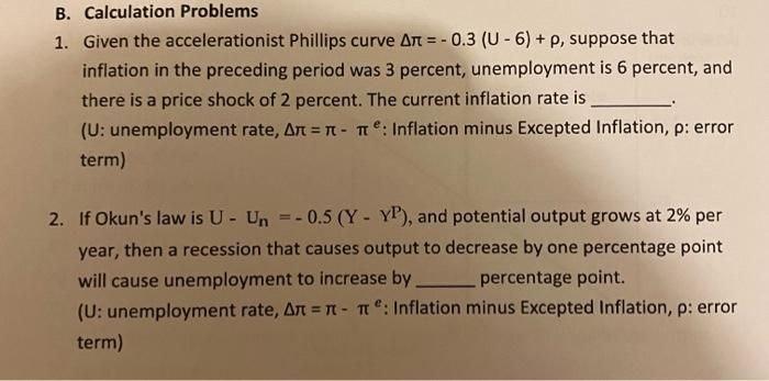 Solved - B. Calculation Problems 1. Given The | Chegg.com