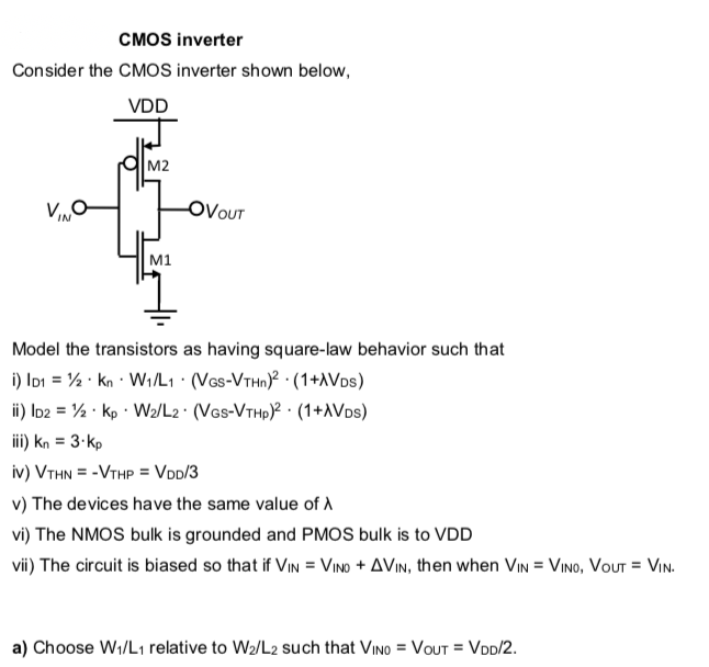 Solved CMOS Inverter Consider The CMOS Inverter Shown Below, | Chegg.com