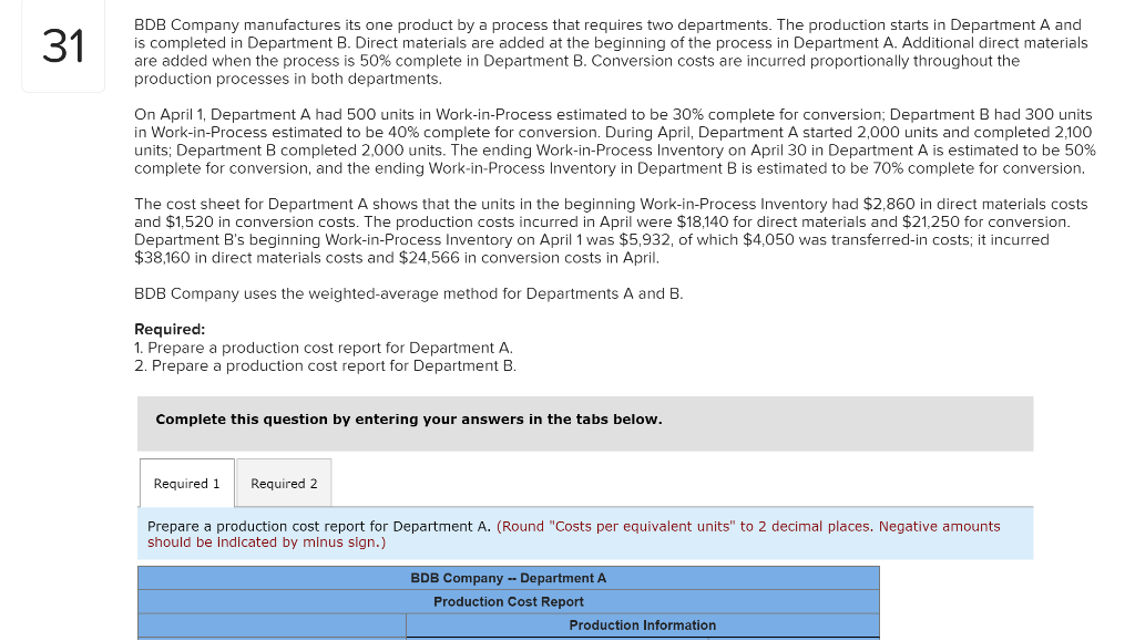 Solved 31 BDB Company Manufactures Its One Product By A | Chegg.com