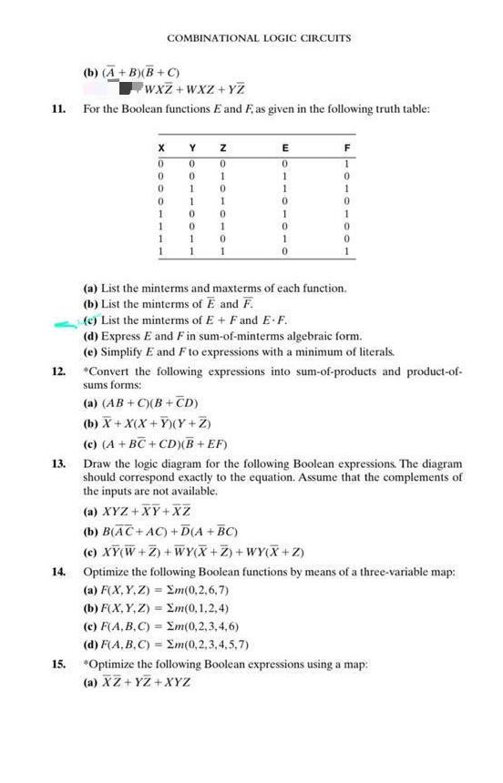 Solved COMBINATIONAL LOGIC CIRCUITS (b) (A+B)(B+C) | Chegg.com