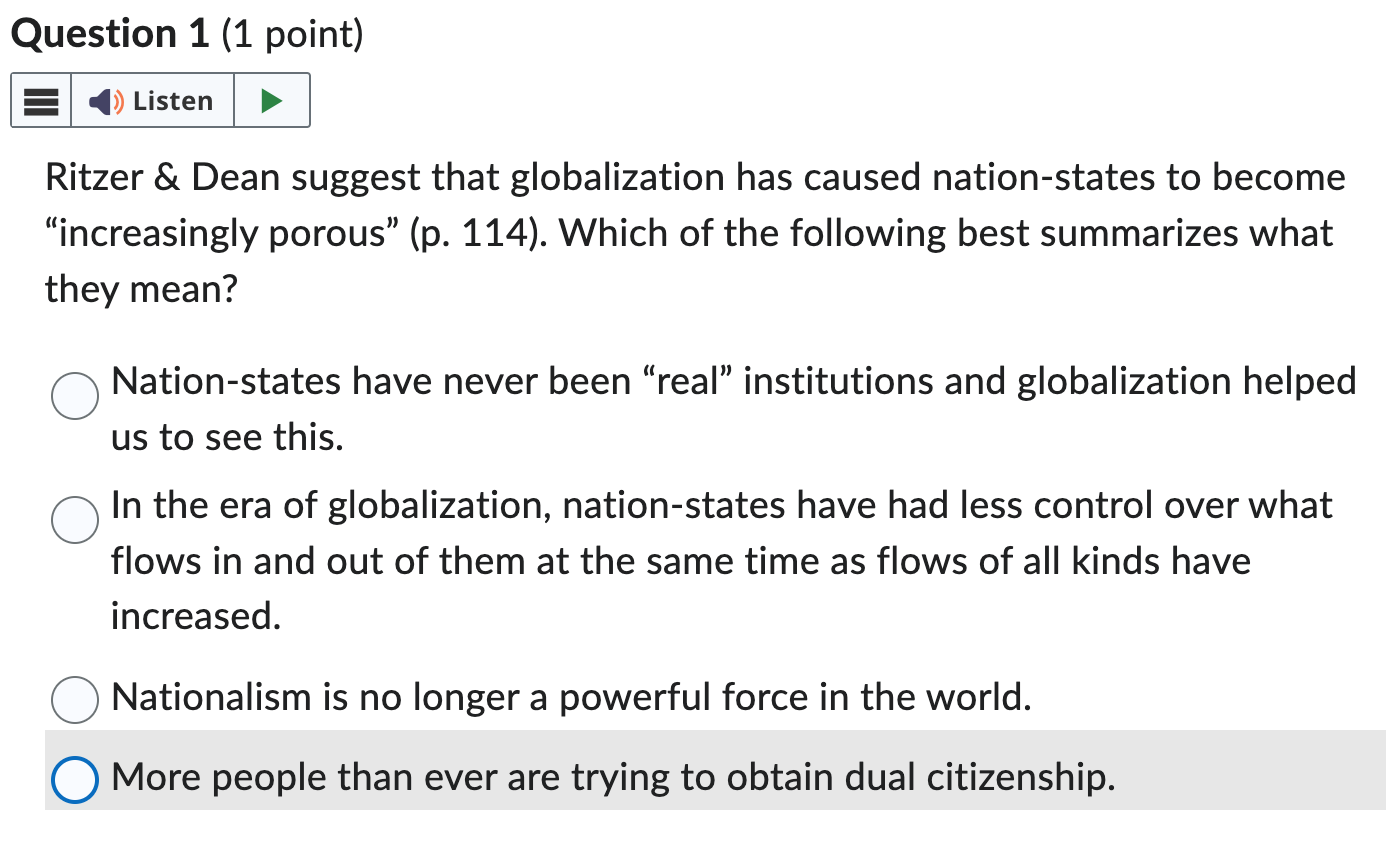 Solved Ritzer Dean Suggest That Globalization Has Caused Chegg