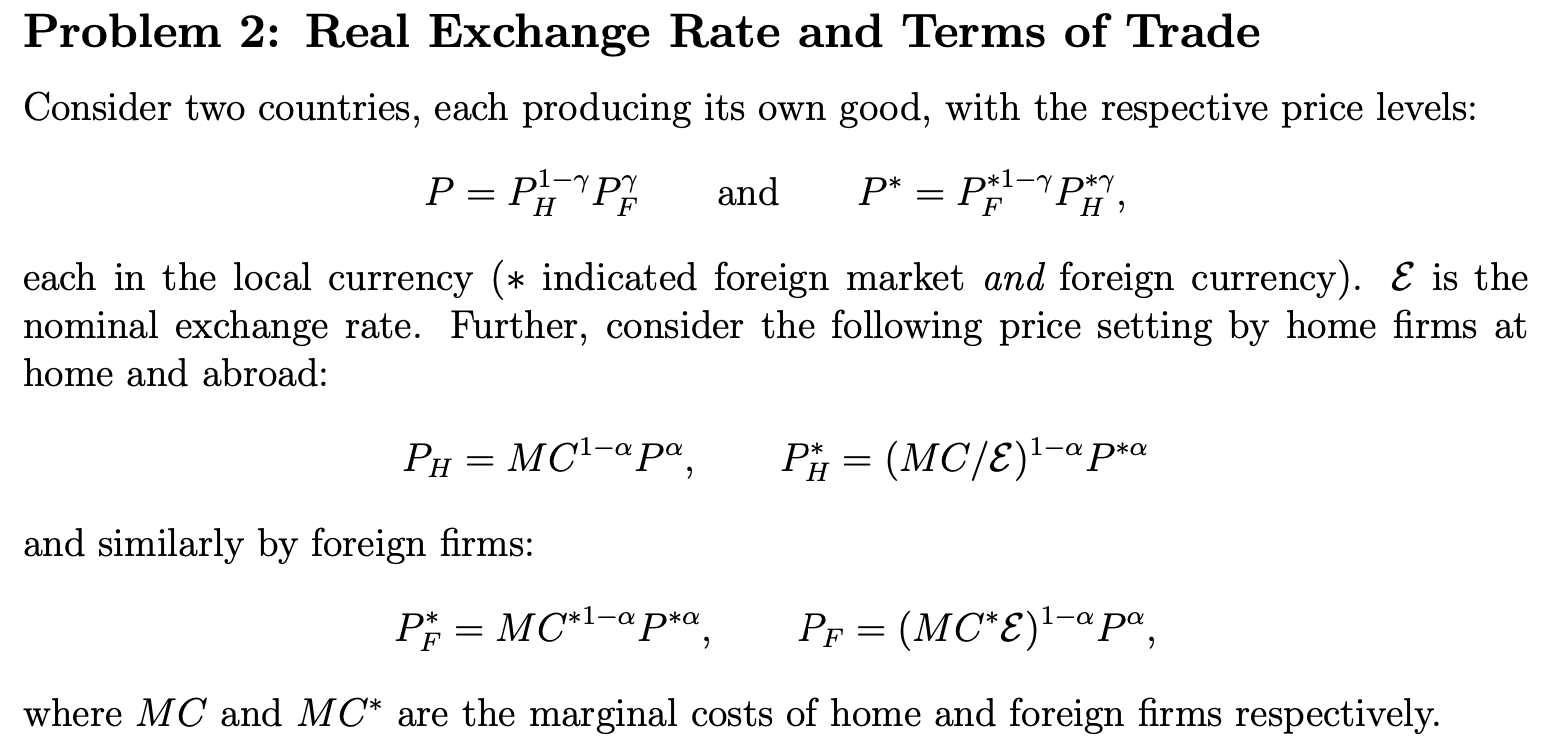 Solved Problem 2: Real Exchange Rate And Terms Of Trade | Chegg.com