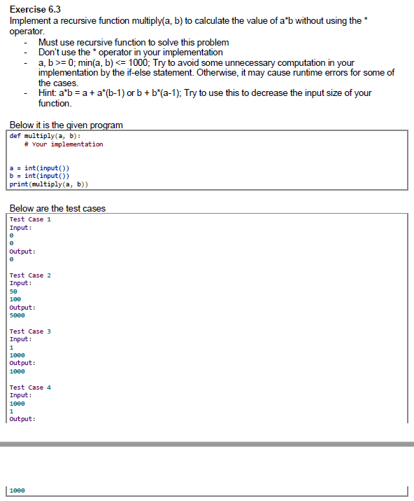 Solved Exercise 6.3 Implement A Recursive Function | Chegg.com