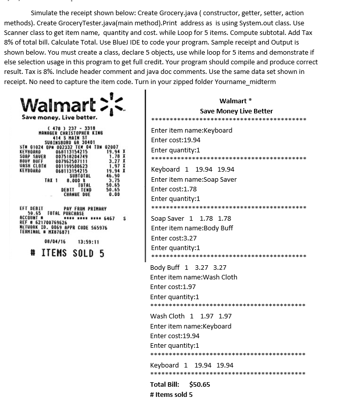 Java program grocery receipt examples