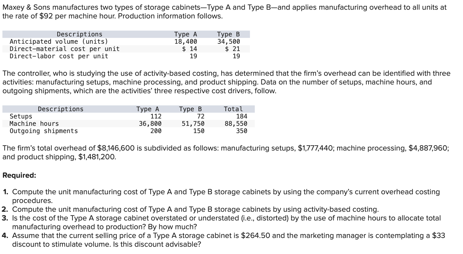 Solved Maxey \& Sons manufactures two types of storage