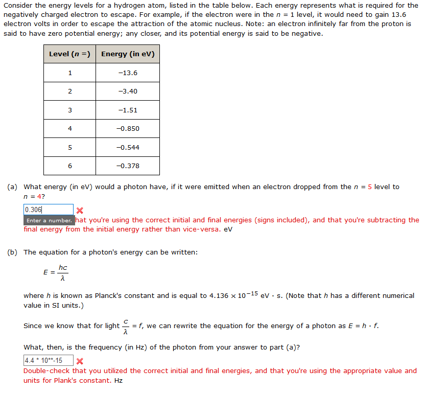 Solved Consider the energy levels for a hydrogen atom, | Chegg.com