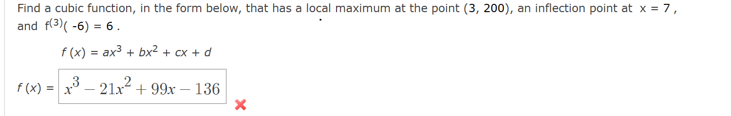 how to find maximum point of a cubic function