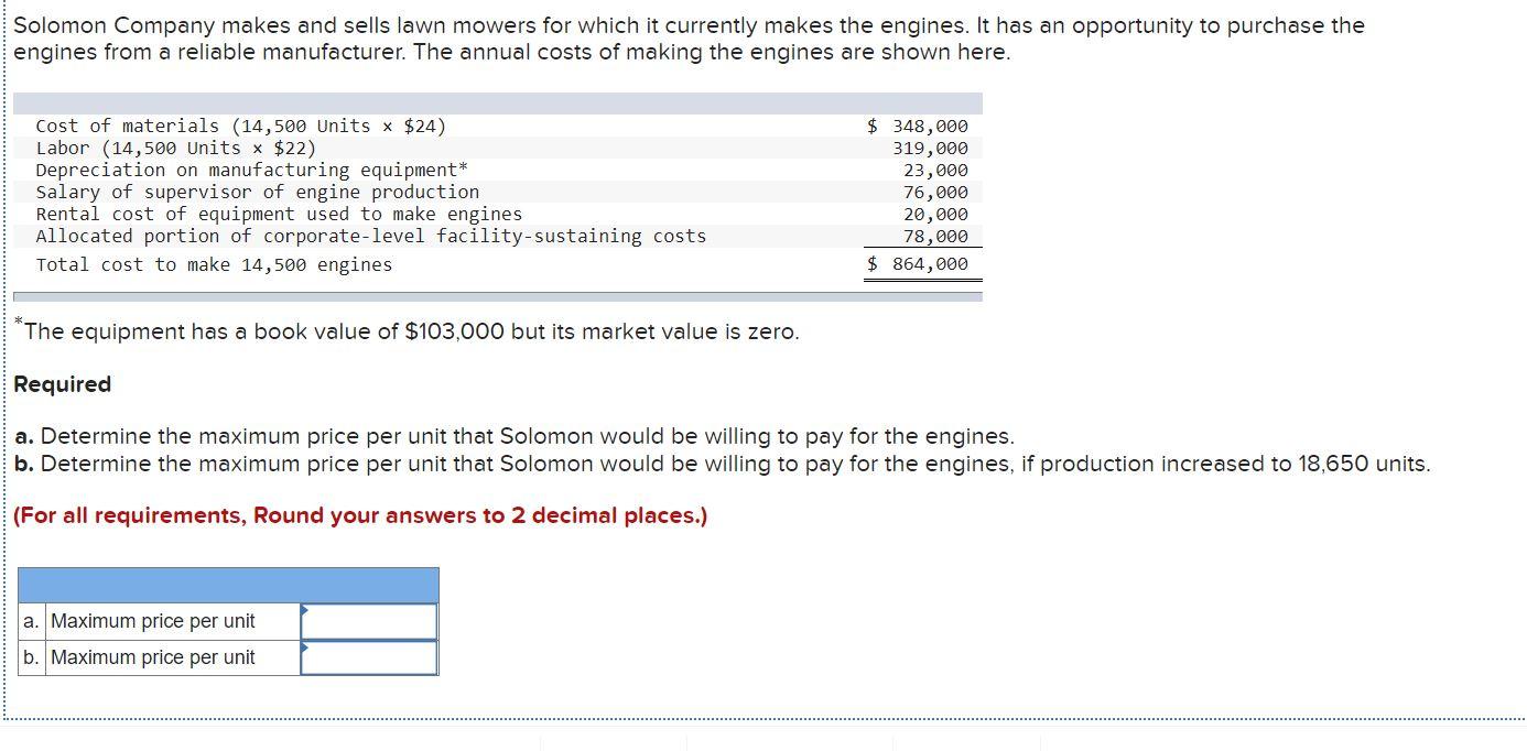 Solved Solomon Company makes and sells lawn mowers for which | Chegg.com