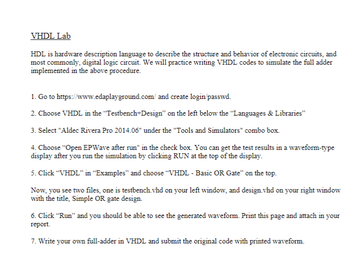 Solved Vhdl Lab Hdl Is Hardware Description Language To Chegg Solved Vhdl Lab Hdl Is Hardware Description Language To Chegg