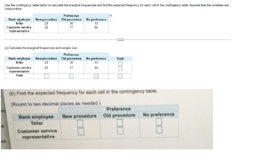 Solved Use the contingency table below to calculate the | Chegg.com