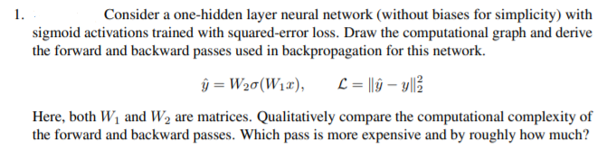 1. Consider a one-hidden layer neural network | Chegg.com