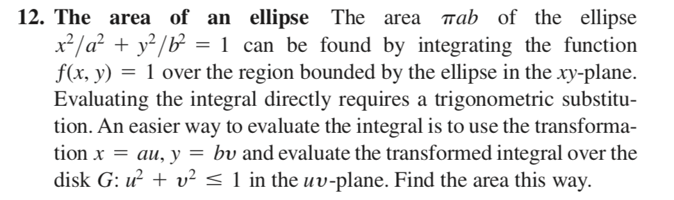 Solved 12. The area of an ellipse The area rab of the | Chegg.com