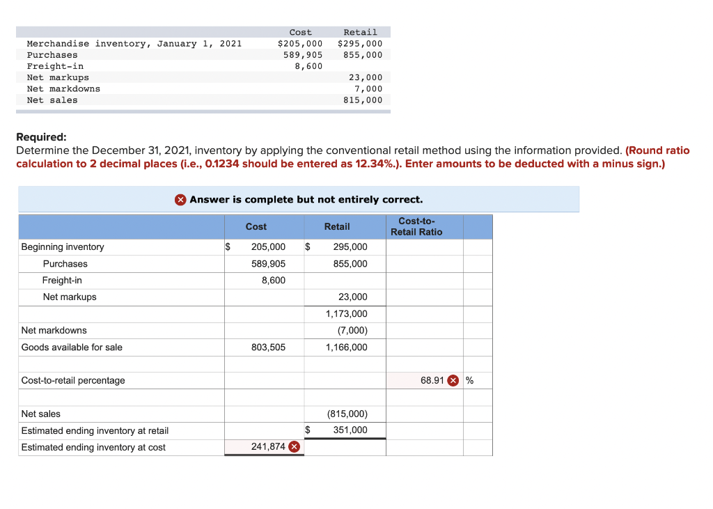 Solved Cost $ 205,000 589,905 8,600 Retail $295,000 855,000 | Chegg.com