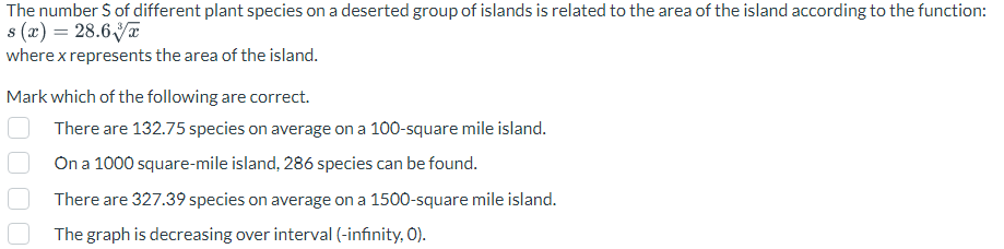 Solved The number S of different plant species on a deserted | Chegg.com