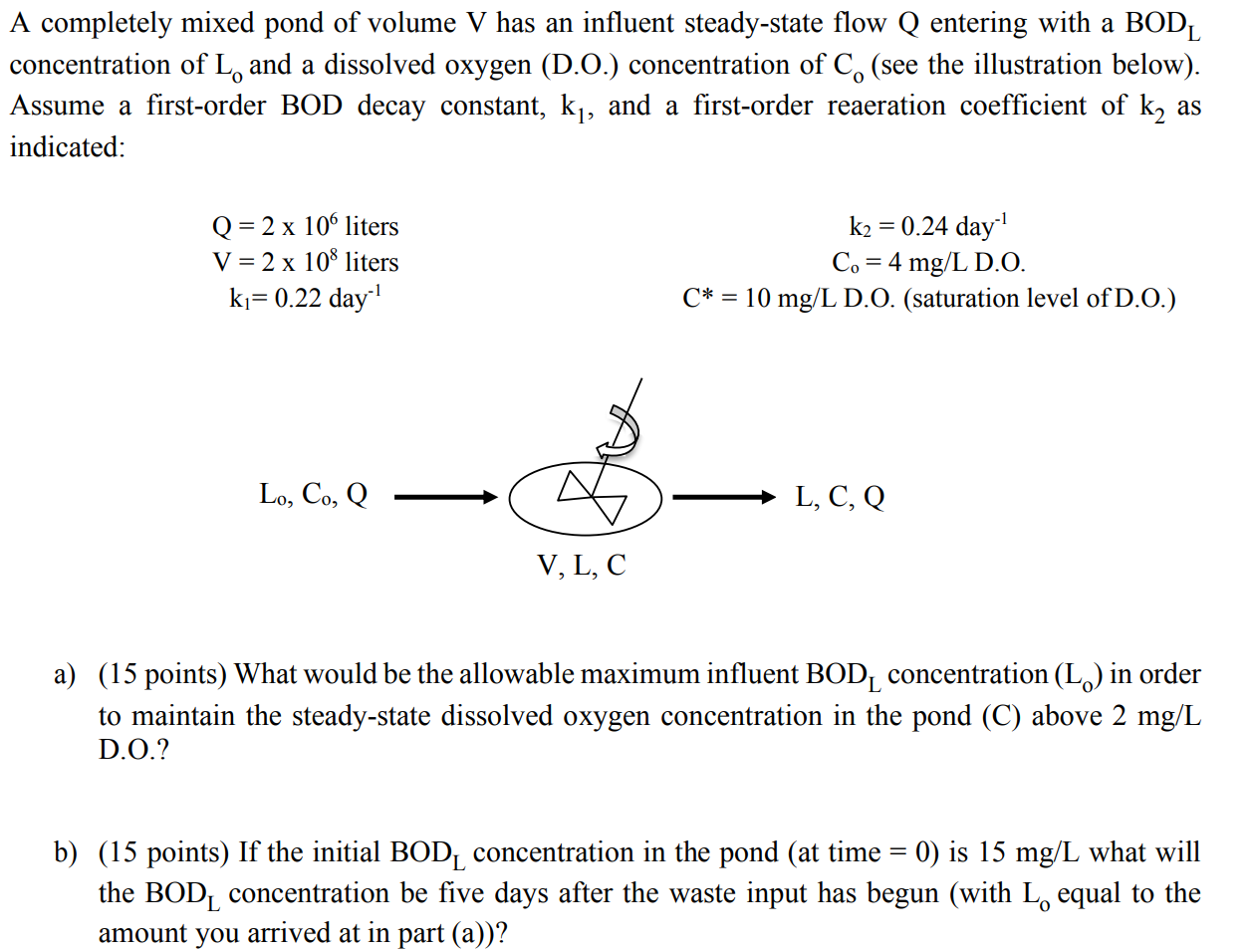 Solved A Completely Mixed Pond Of Volume V Has An Influen Chegg Com