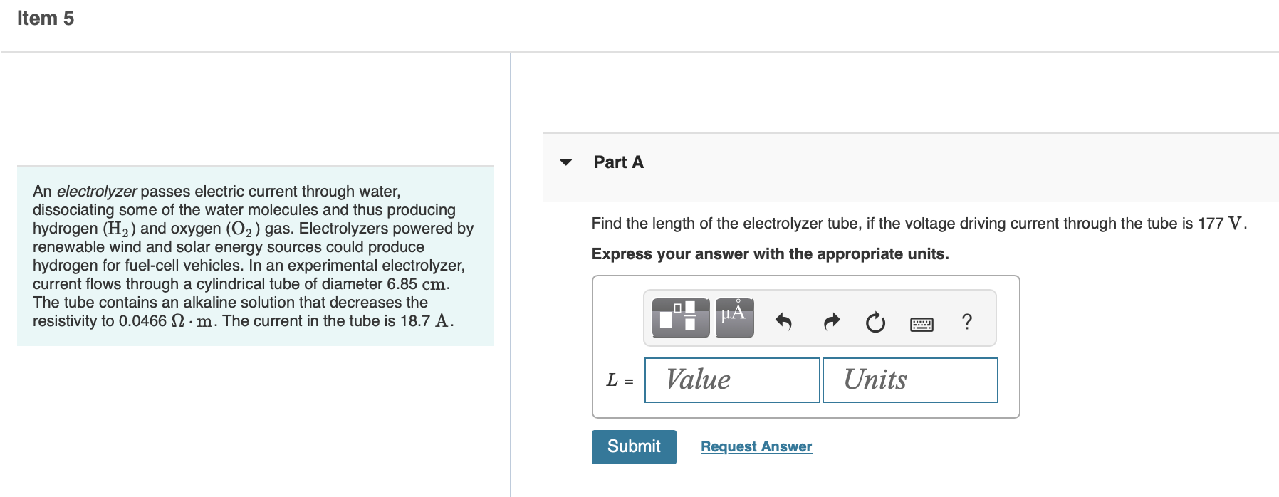 Solved An electrolyzer passes electric current through