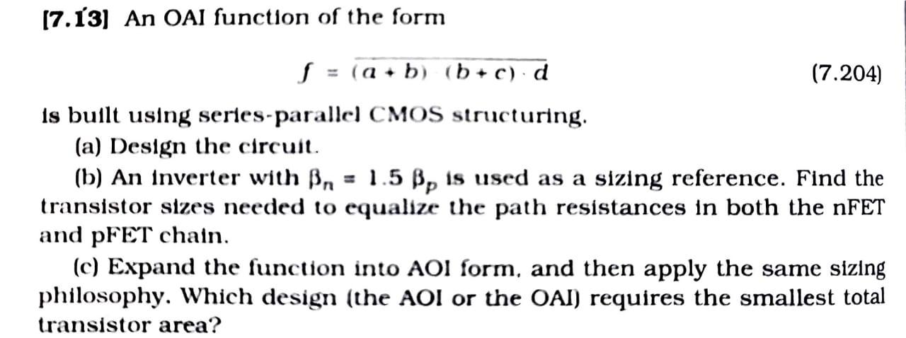 Solved [7.13] An OAI function of the form S = (a + b) (b + | Chegg.com