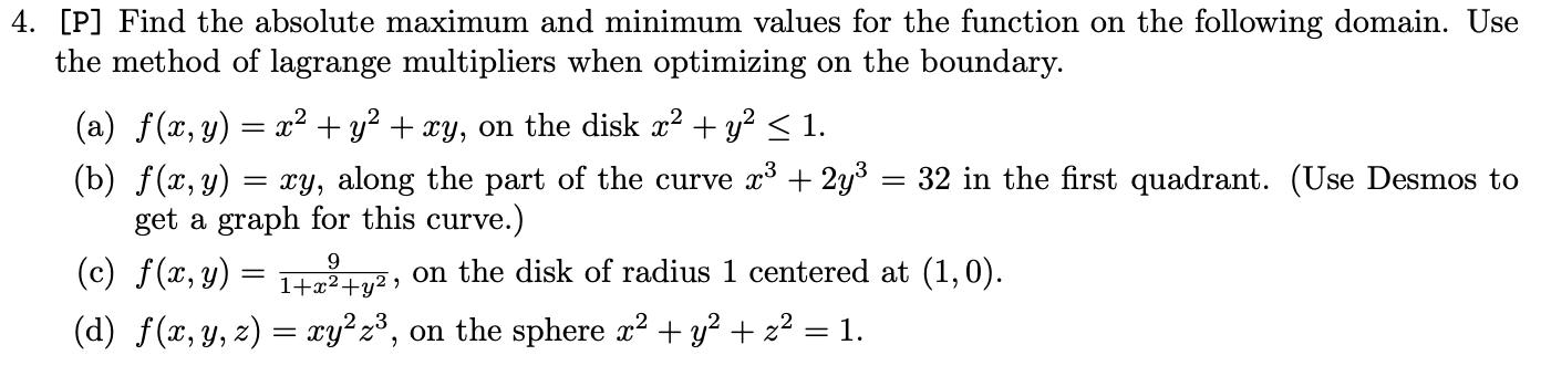 Solved 4. [P] Find the absolute maximum and minimum values | Chegg.com