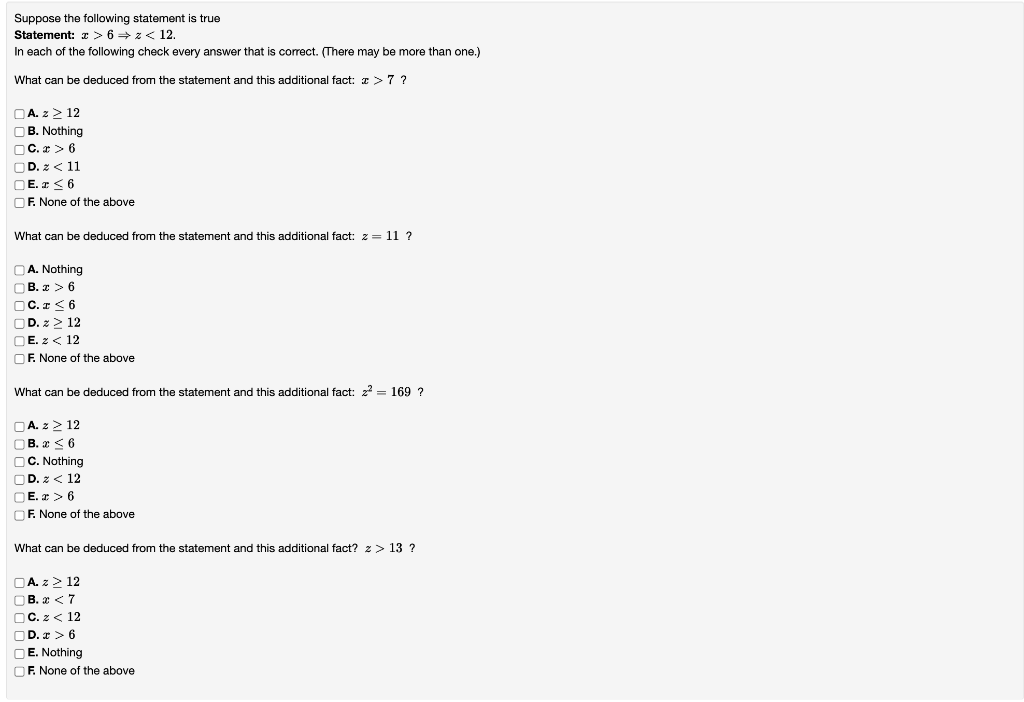 Solved Suppose the following statement true Statement: > 6 ⇒ | Chegg.com