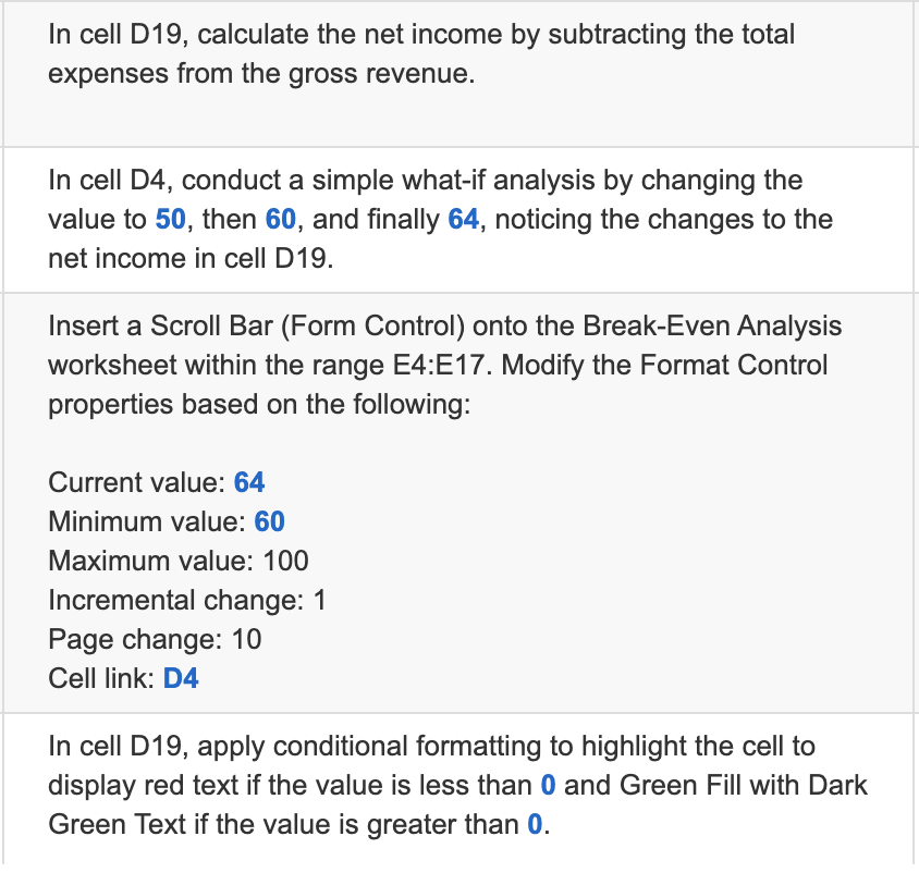 In cell d19 calculate the net income by subtracting chegg