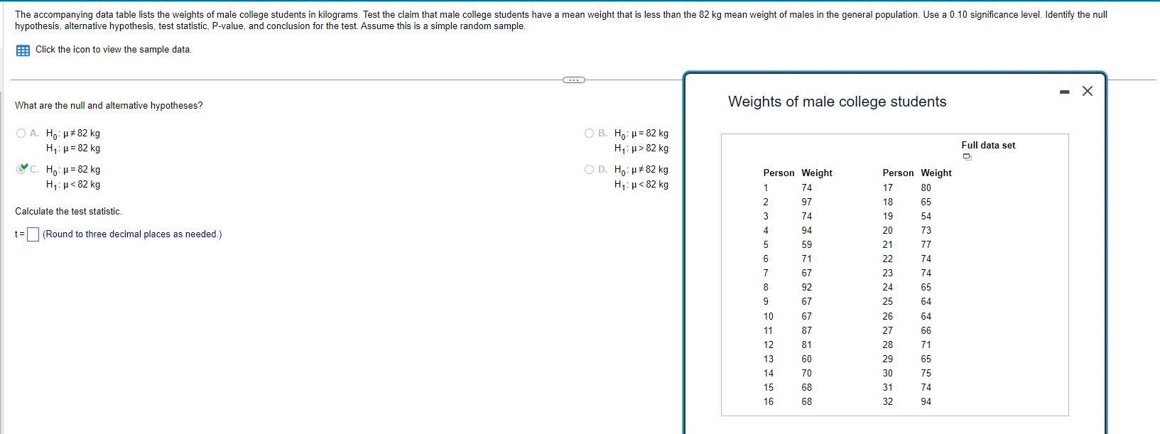 alternative hypothesis test formula