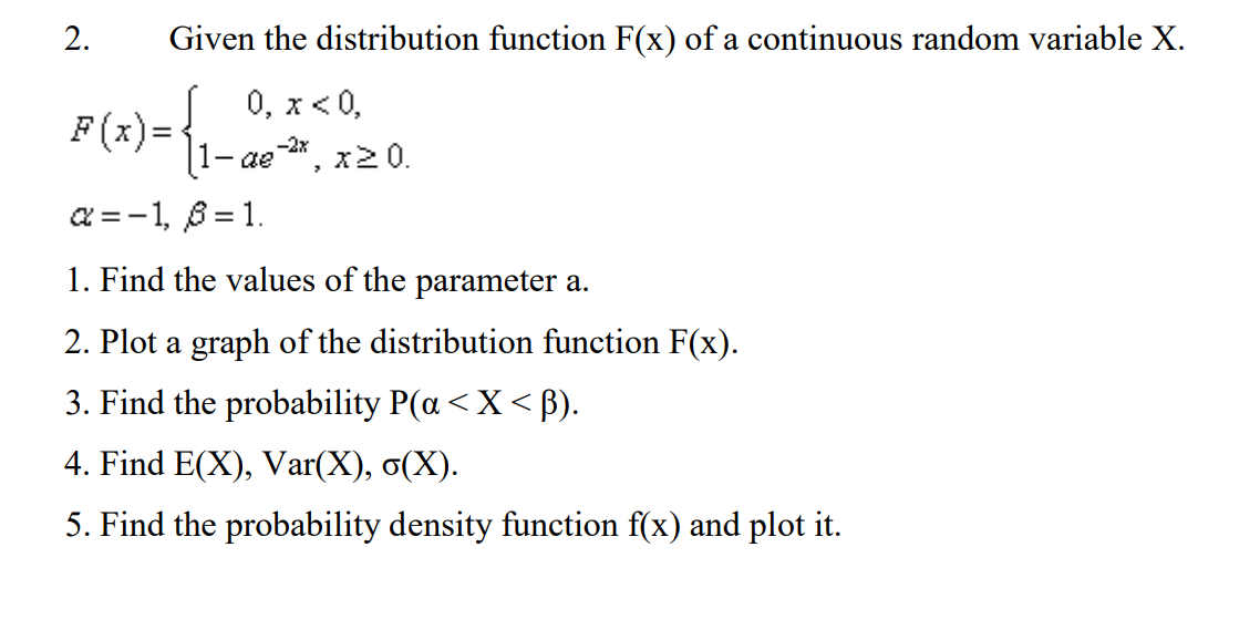 Solved Given the distribution function F(x) of a continuous | Chegg.com