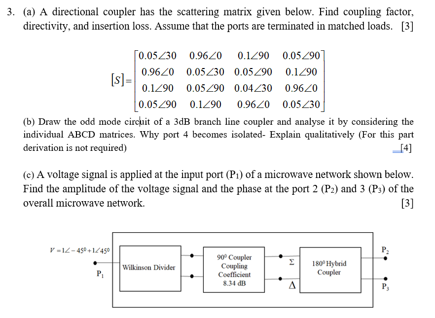 Solved 3. (a) A directional coupler has the scattering