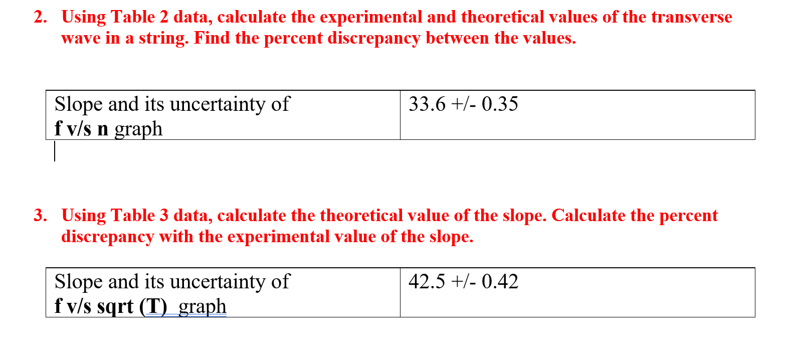 2. Using Table 2 data, calculate the experimental and | Chegg.com