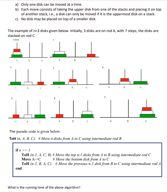 Solved What is the running time of the given Tower of Hanoi | Chegg.com