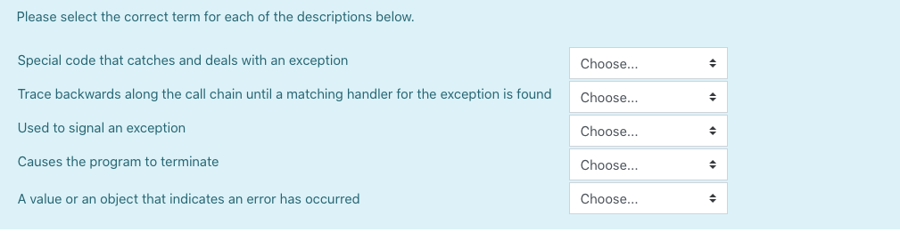Solved Please select the correct term for each of the | Chegg.com