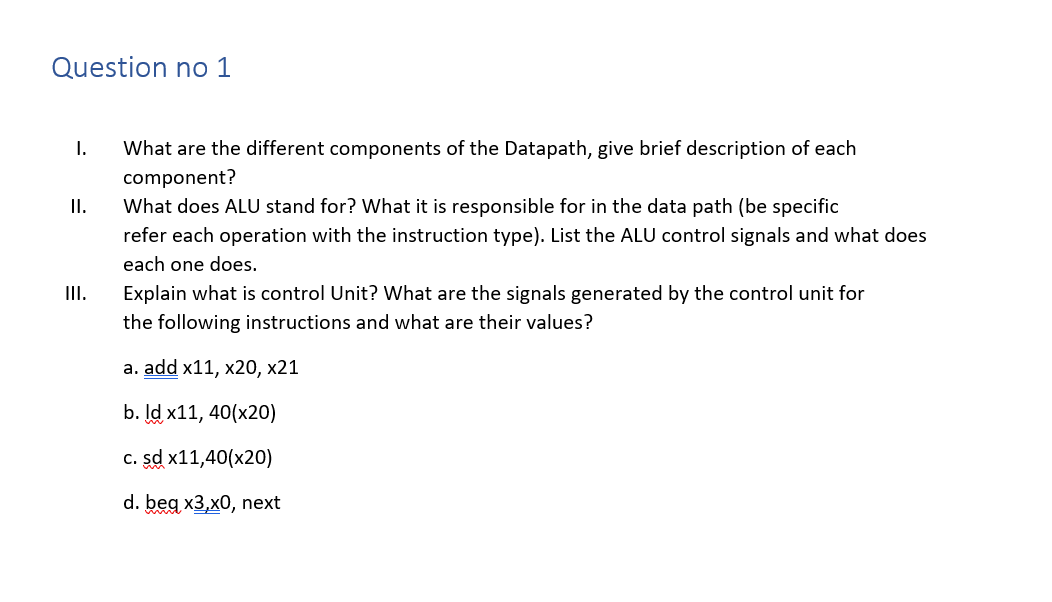 Solved I. What are the different components of the Datapath, | Chegg.com