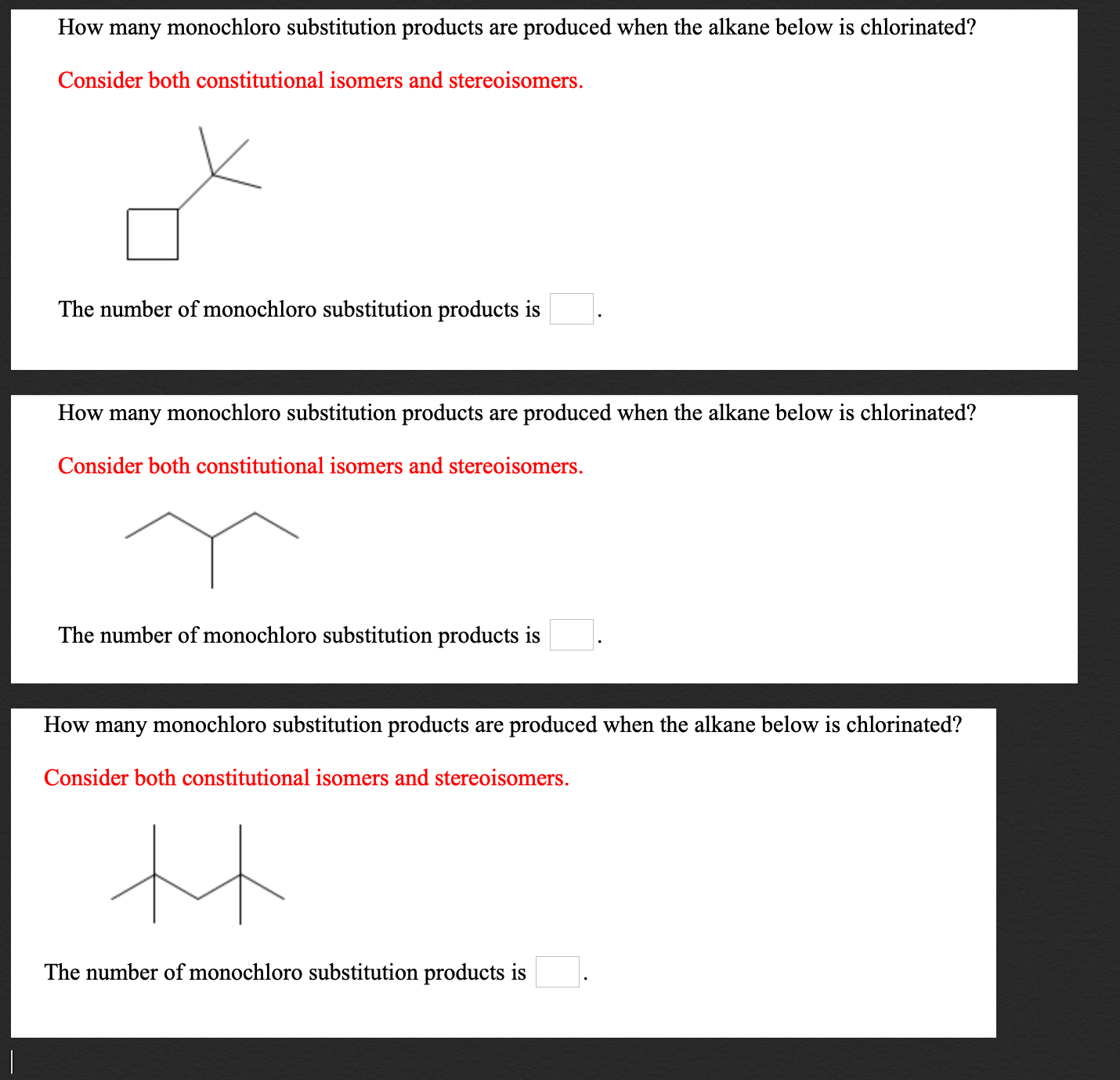 Solved How many monochloro substitution products are