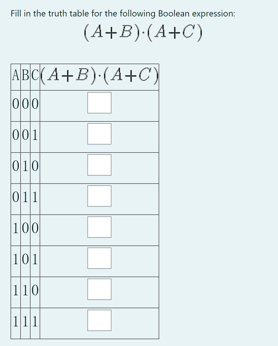 Solved Fill in the truth table for the following Boolean | Chegg.com