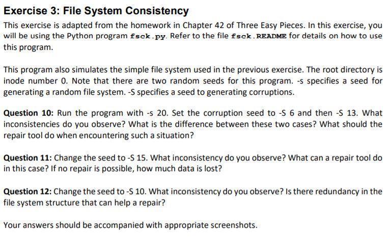 Exercise 3: File System Consistency This exercise is | Chegg.com