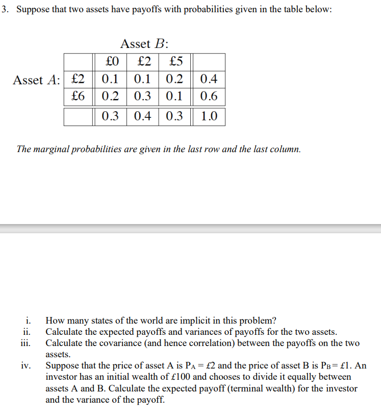 Solved Suppose that two assets have payoffs with | Chegg.com