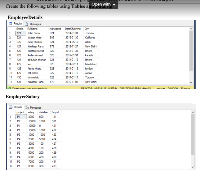 Solved Create the following tables using Tables an Open with | Chegg.com