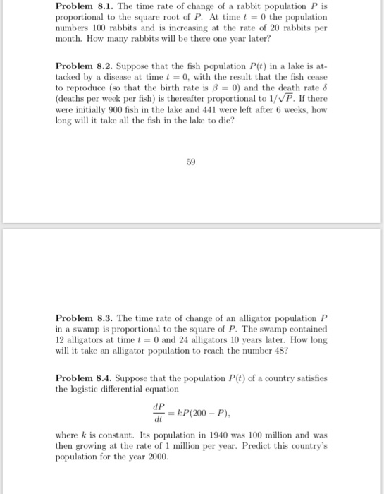 Solved Problem 8.1. The time rate of change of a rabbit | Chegg.com