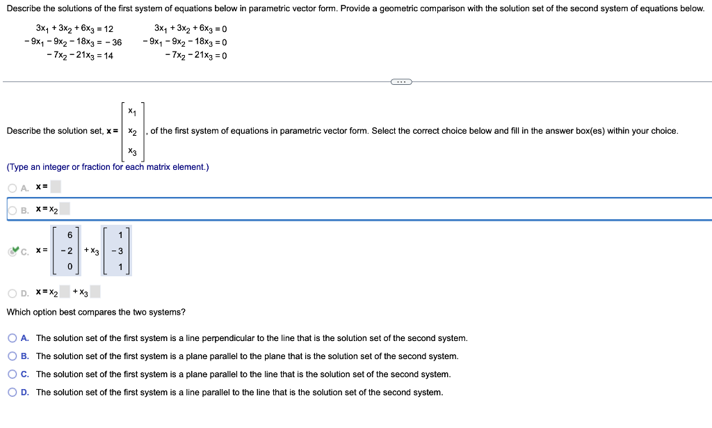 Solved Describe The Solutions Of The First System Of | Chegg.com