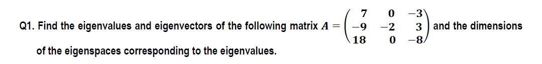 Solved Q1. Find the eigenvalues and eigenvectors of the | Chegg.com