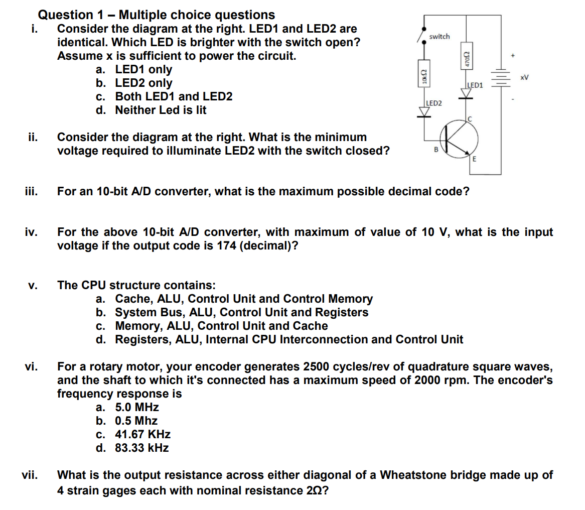Solved switch Question 1 - Multiple choice questions i. | Chegg.com