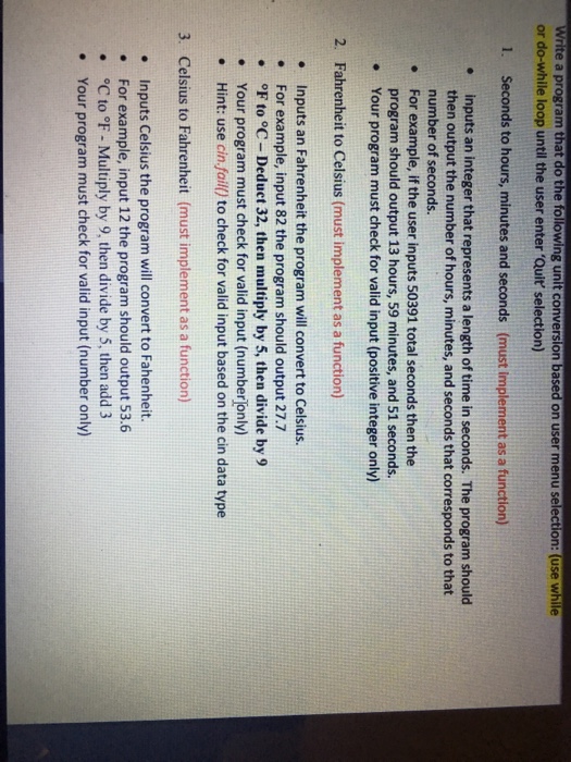 Solved Write A Program That Do The Following Unit Conversion Chegg