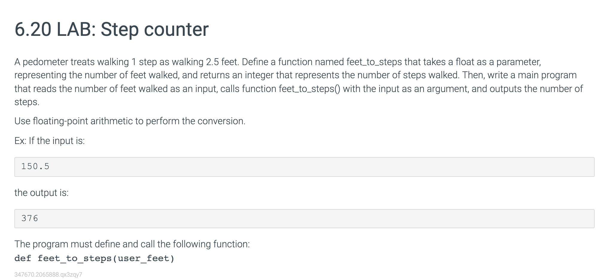 Solved 6.20 LAB: Step counter A pedometer treats walking 1 | Chegg.com