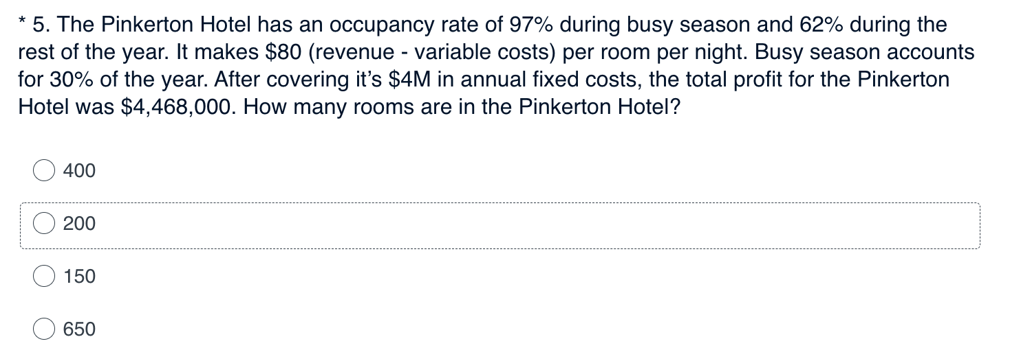 Solved * 5. The Pinkerton Hotel has an occupancy rate of 97