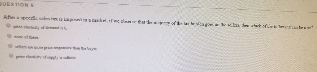 Solved UESTION 6 After a specific sales tax is imposed ina | Chegg.com