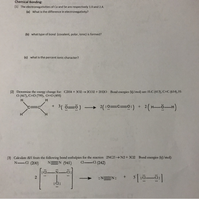 Solved Chemical Bonding 11 The electronegativities of Ca Chegg